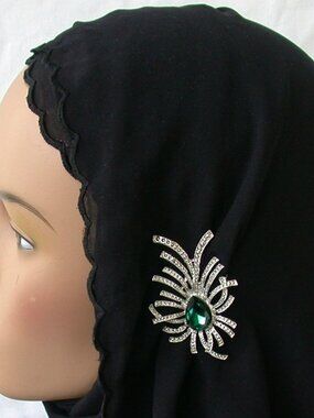 Emerald Green Hijab Pin Fashion Brooch 1940 Hollywood Regency Style Jewelry